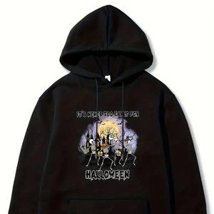 NEW Halloween Skeleton Dancing Print Hoodies Unisex, Graphic Hoodie-XXL Black